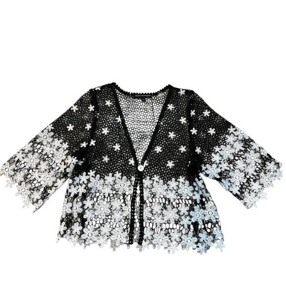 Chris McLaughlin Y2K Top Womens Floral White Crochet Boho Cottagecore Sheer - Picture 11 of 16